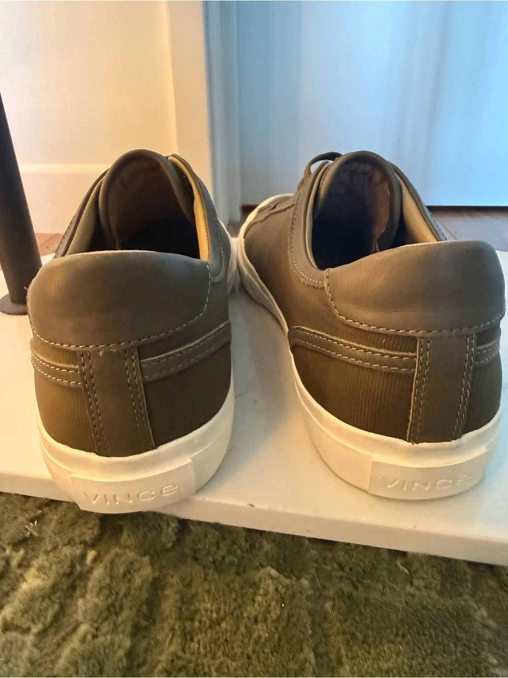 VINCE Olive Canvas Low-Top Sneakers with White Toe Rubber Sole - Picture 2 of 9